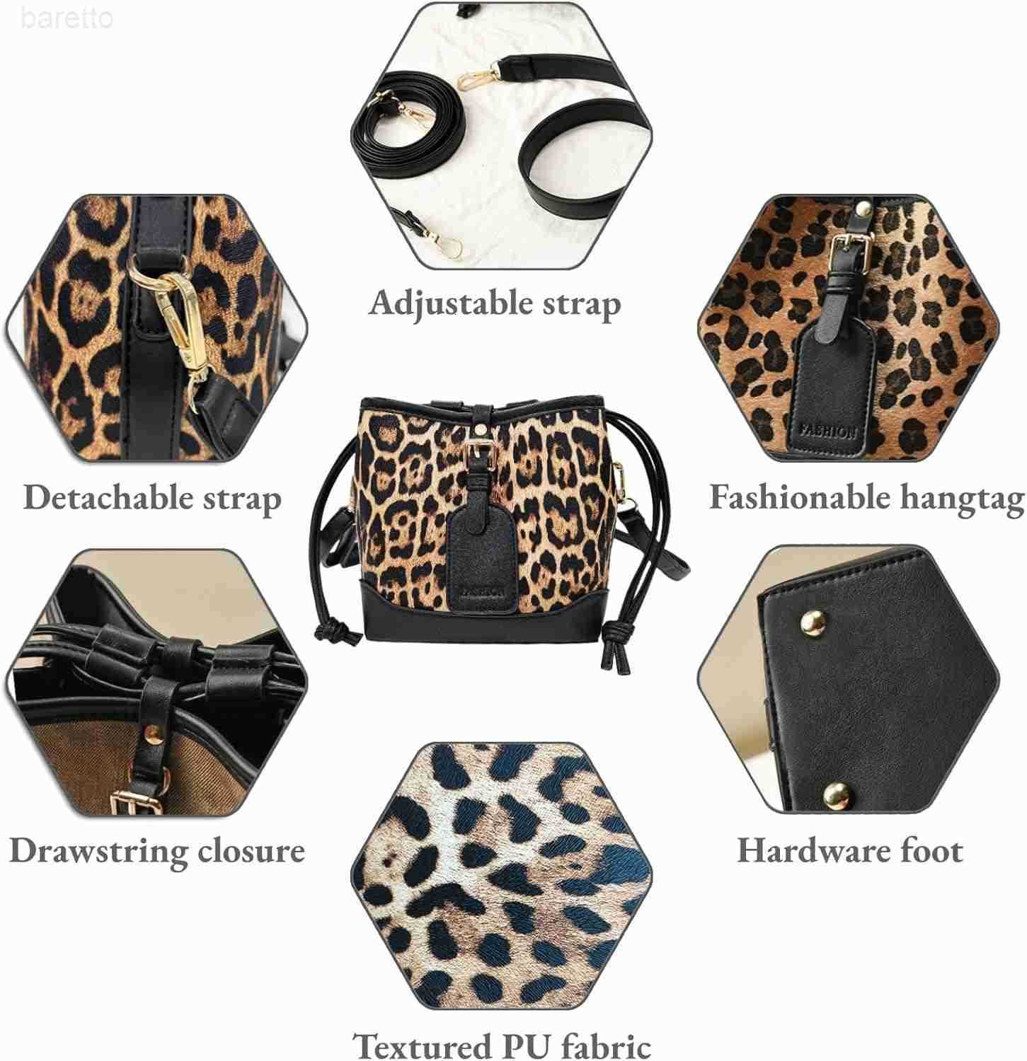 Small Leopard Print Bucket Bags for Women Drawstring Crossbody Bag PU Leather Shoulder Bucket Tote Bag Purse Z251017