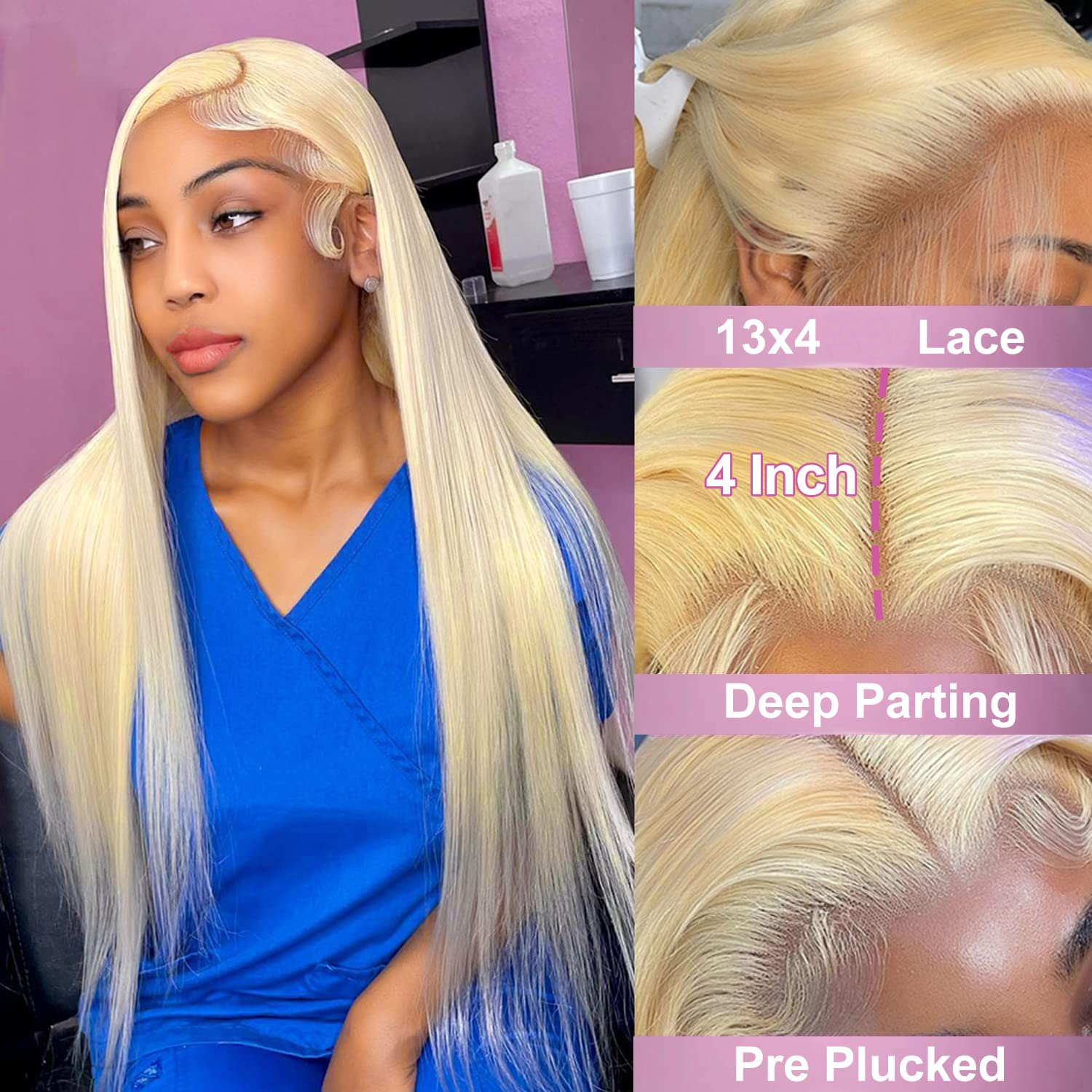 613 Blonde Straight 13x4 Lace Front Wig Human Hair Pre Plucked Bleached Knots Full Lace Frontal for Women