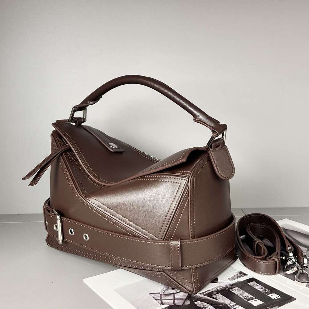 Luojia New Motorcycle Geometric Genuine Leather Women's Handbag Commuter Large Capacity Single Shoulder Crossbody Bag