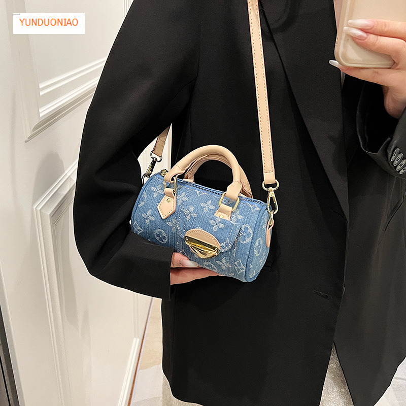 Women's denim bag new fashion new luxury handbag autumn and winter designer bag fashionable women's crossbody bag fashionable cylindrical ba