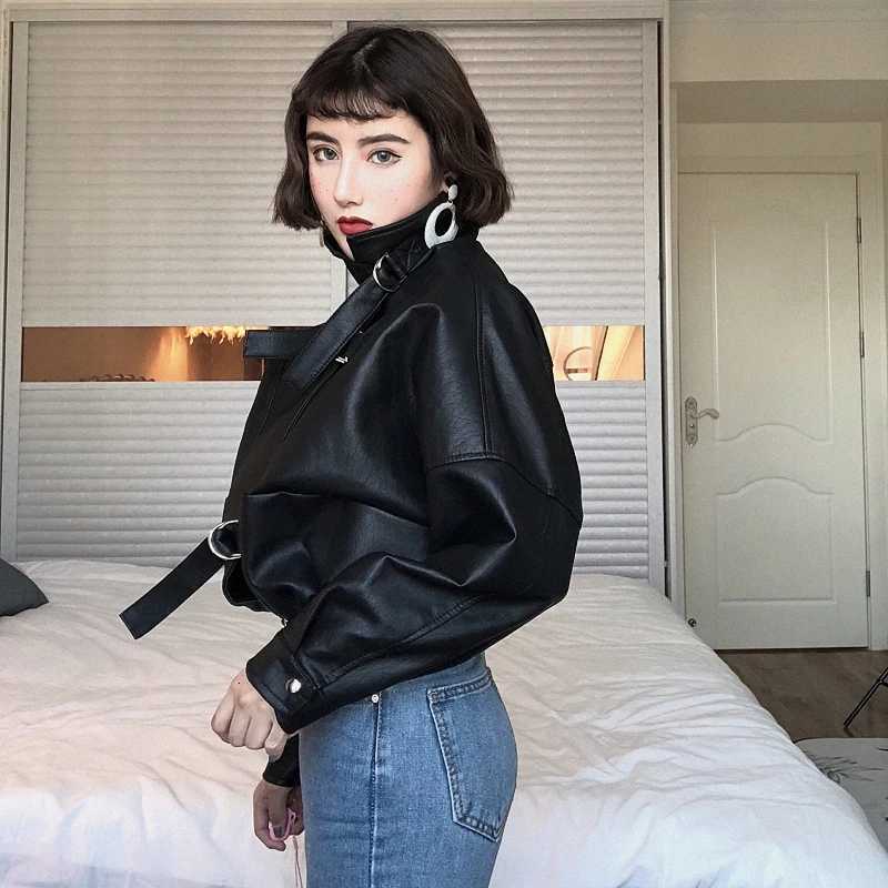 Women Faux Leather Jacket Batwing Sleeve Moto Biker Coat Short Zipper PU Black Jacket Spring Street Leather Coat PY102T251017