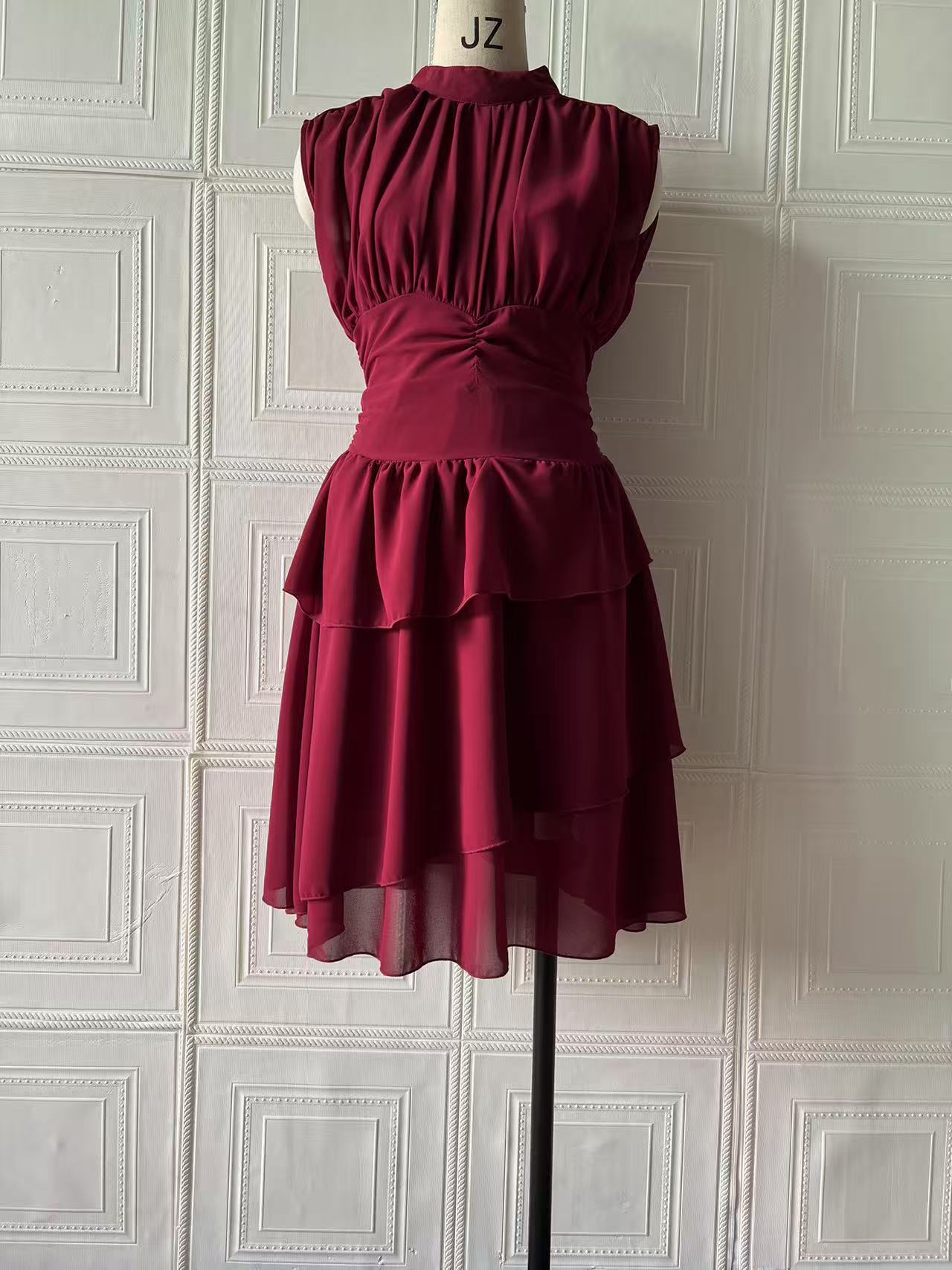 LW2600 New Sexy Knit Pure Desire Tea Break French Round Neck Waist Elegant Dress