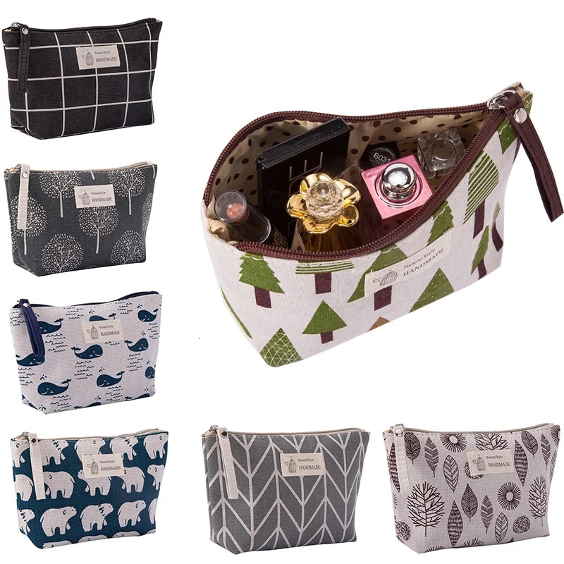 Women Travel Makeup Toiletry Bag Organizer Tree Animal Plant Print Cosmetic Bag Lady Pencil Case Makeup Bag Wash Bags Pouch Kit251011