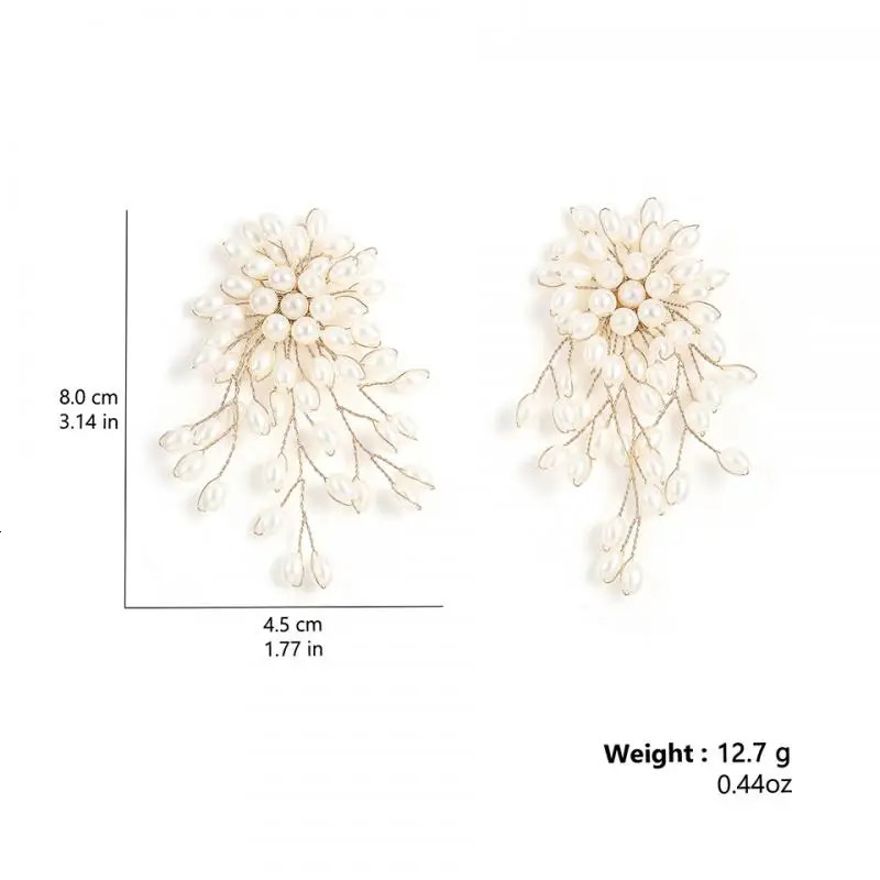 Vintage Imitation Pearls Flower Earrings for Women Handmade Beading Tassels Long Earring Bridal Wedding Party Jewelry 251016