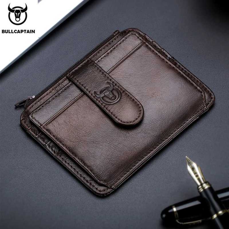 BULLCAPTAIN Genuine Leather RFID Blocking Zipper Card Holder Credit Cart Wallet Mini Slim Wallet Card Id Holders Man BusinessW251017