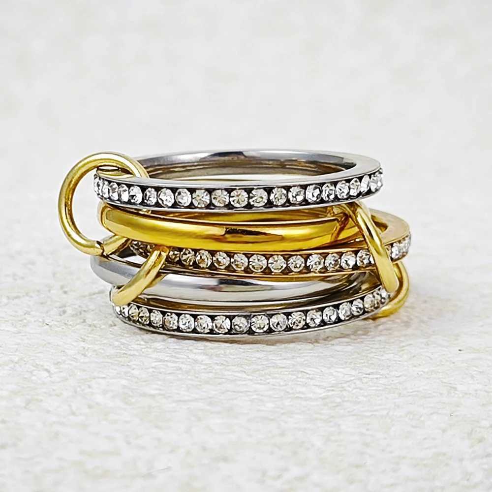 5PCSset Stackable Ring For Women Stainless Steel Double Color Cubic Zircon Spinelli Kilcollin Ring Fashion Jewerly Dropshipping Z251017