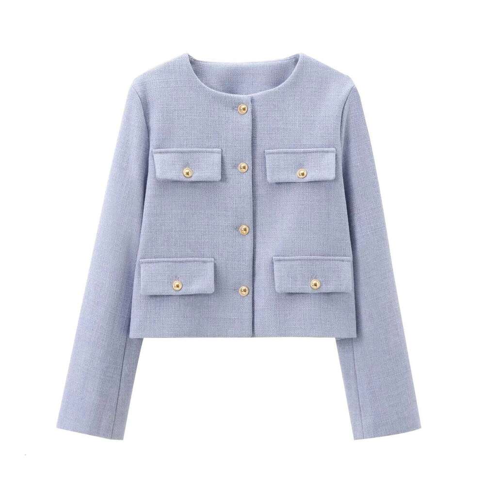 Winter New Product Women's Fashion and Casual Versatile Round Neck Flip Decoration Short Suit Coat