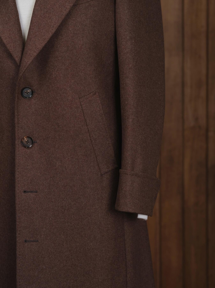 Customized Brown Wool Men Long Coat Winter Warm Business Groom Party Prom Jacket Wear Outfit One Piece