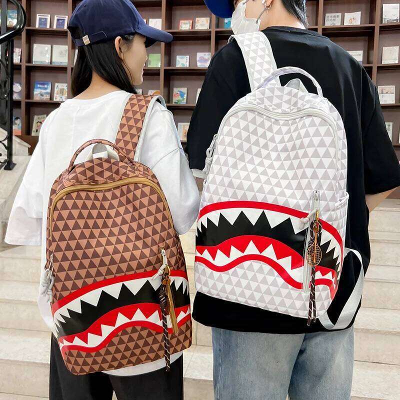 New Stylish Shark Graffiti Print Backpack for Teen Commutable Versatile Daily Fashion Campus Laptop Bag