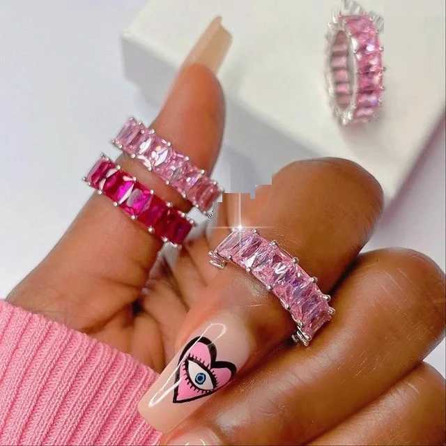 Colorful 2023 New Design Wholesale Women Finger Jewelry rectangleCZ Eternity Band Engagement RingW251017