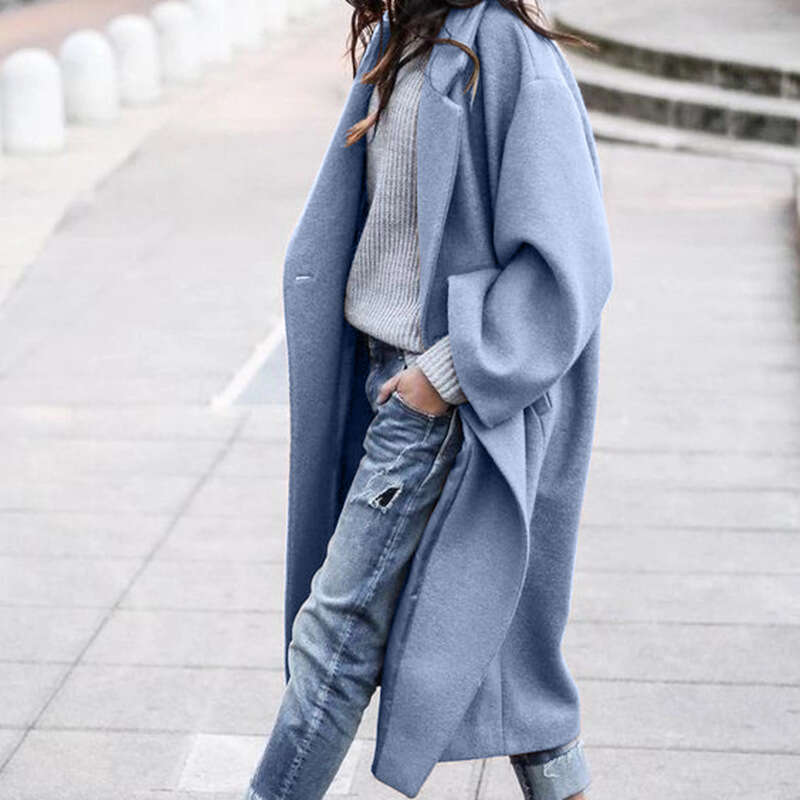 New Women's Coat Fashion Solid Color Long Elegant Warm Woolen Jacket For Women B5