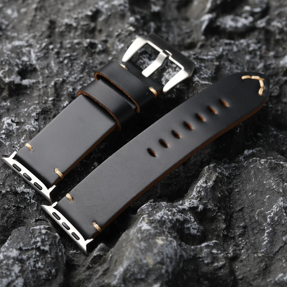 Handmade Black Genuine Leather Watchband For Iwatch Watch Ultra 2 S9 S8 49mm 45mm Tough Guy Leather Thickened 251016