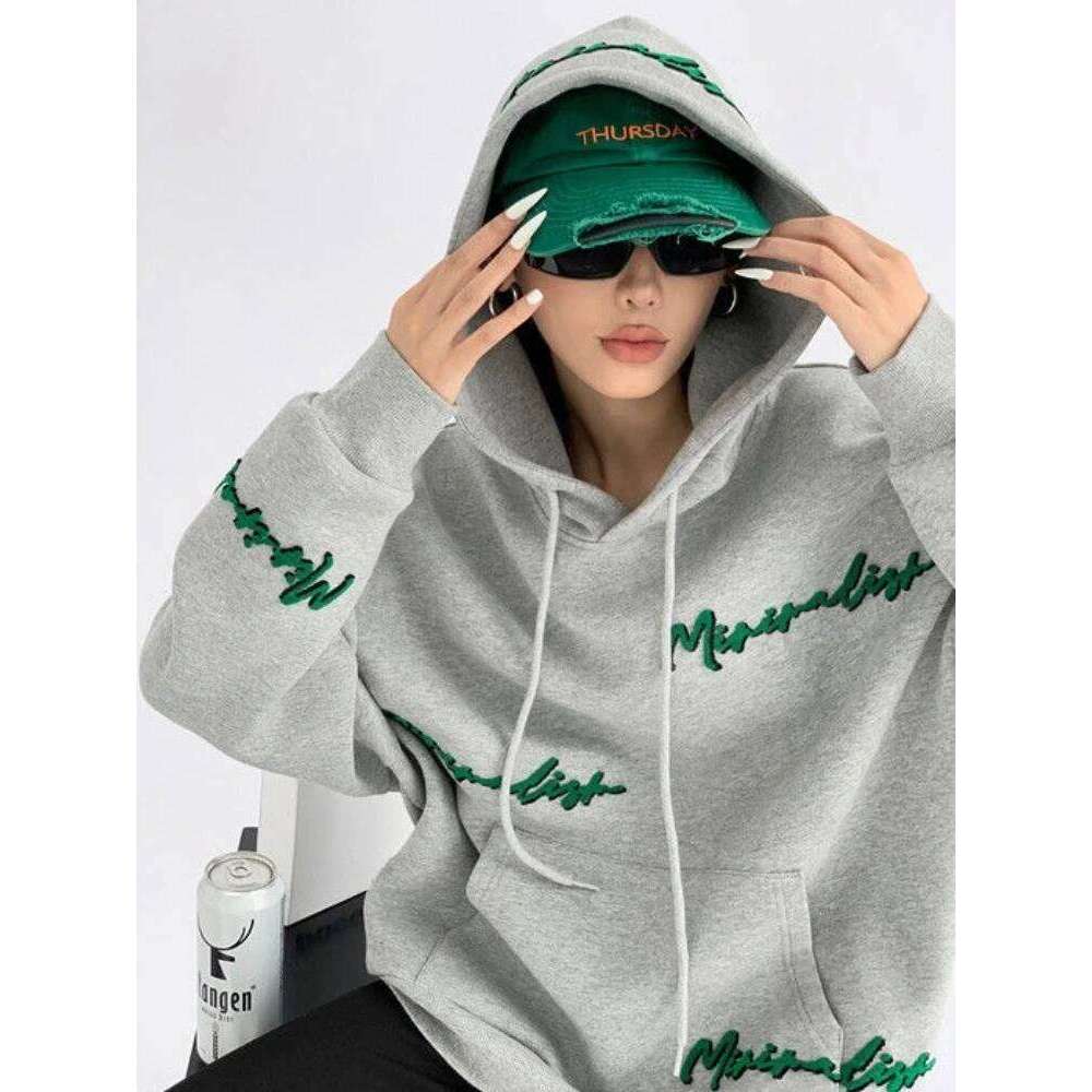 Zekye Hooded Tops Embroidered Vintage Korean Clothing Y2k Coat Grey Woman Sweatshirts Hoodies hoodies women