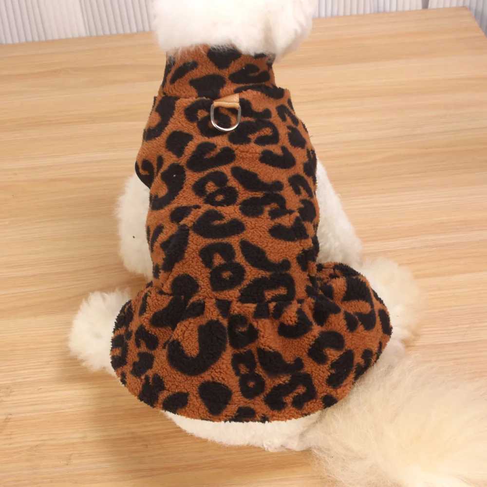 New Arrival Fleece Dog Dress Winter Leopard Print Cute Princess Gown Outfit for Teddy Puppy Small Dogs ClothingW251017