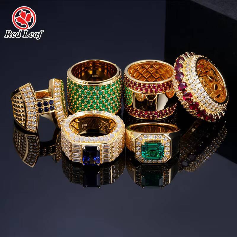 Redleaf Gemstones New Style Mens Hip Hop Style Fine Jewelry Custom Design 925 Sterling Silver Gold Plated Rings Moissanite