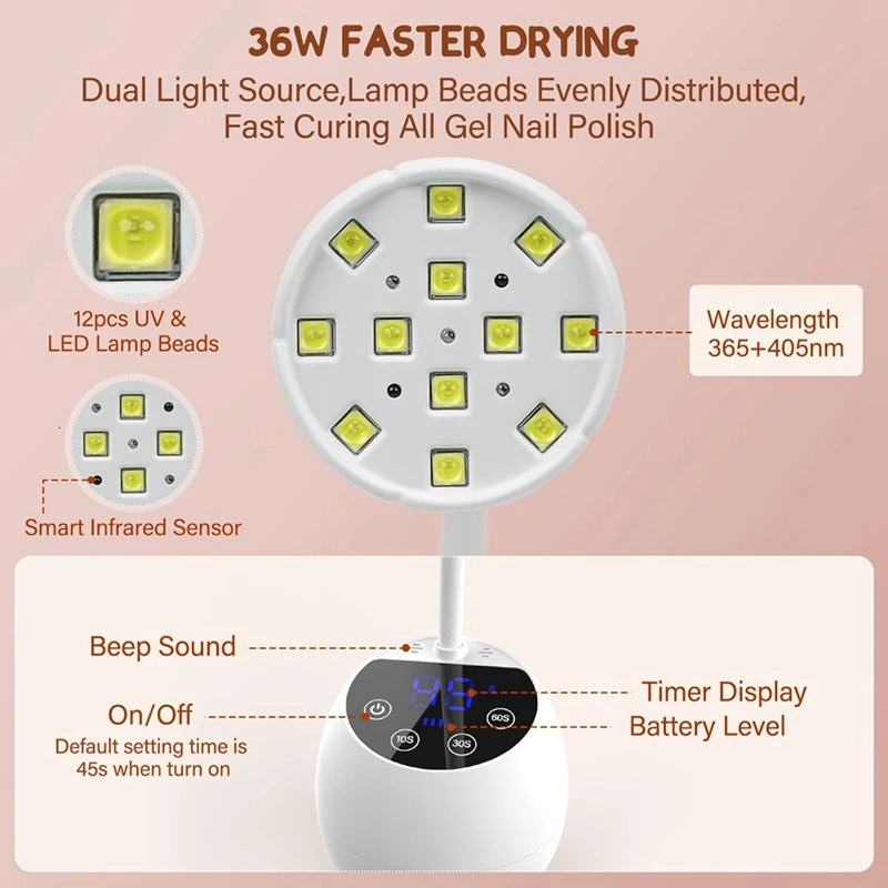 AA20UV LED Nail Lamp Cordless 36W Mini UV Light For Gel X Nails Tips Rechargeable Nail Dryers With Smart Sensor 4 Timer 251014