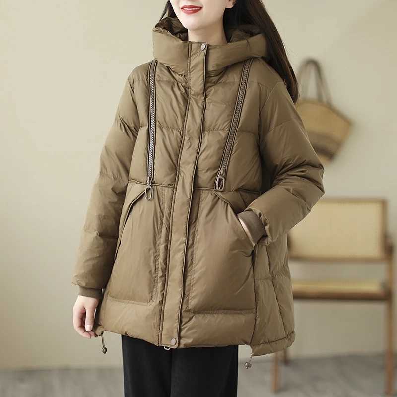 New 2023 Winter Fashion Parkas Womens Warm Loose Duck Down Jackets Ladies Casual Hooded Coats Vintage Snow Clothing W251016
