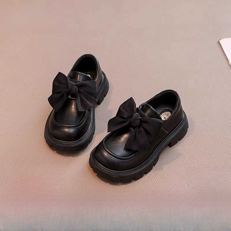 Girls Leather Shoes 2024 Spring and Autumn New Soft Sole Black Performance Shoes Little Girls British Style Fashion Princess Shoes W251017