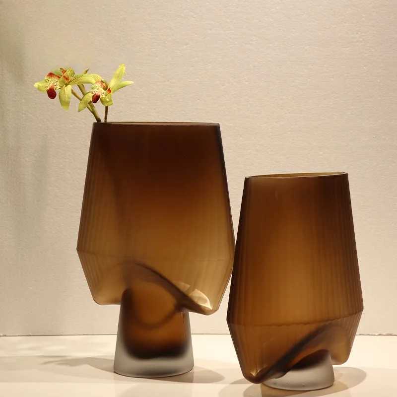 European Style Frosted Multiedge Design Transparent Glass Vase Creative Hydroponic Flowers Living Room Decoration Ornaments C251017