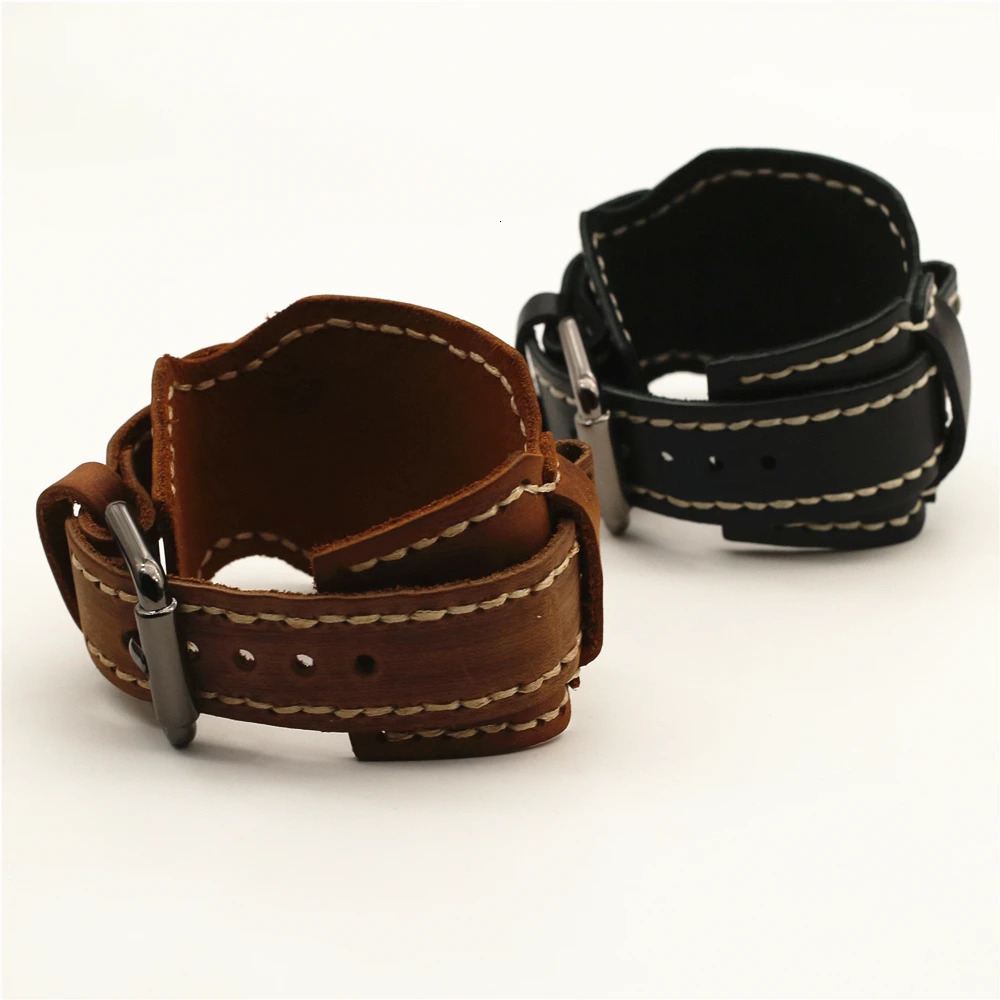 24mm Genuine Leather Watchband Handmade Stitched Pin Belt Punk Vintage WatchStrap Homme Men Jewelry 251016