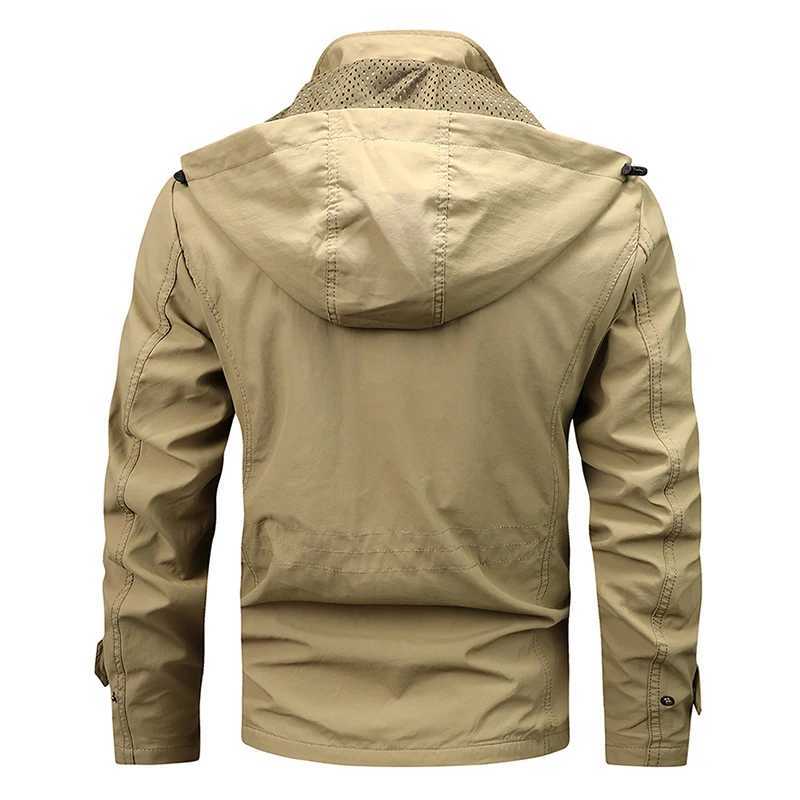 Spring Autumn New Men Windproof Casual Jacket Coat Detachable Hat Jacket Men MultiPocket Waterproof Military Jacket Male M5XL J251017