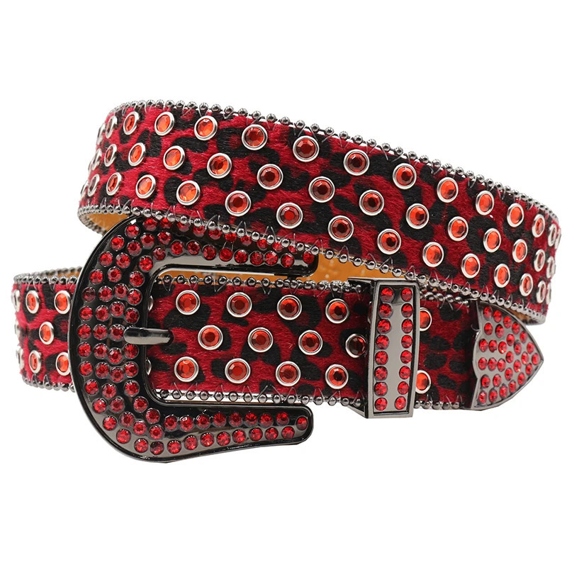 men casual hip hop rock diamond studded belts leopard print suede leather belt rhinestone waistband women strapon leash 251010