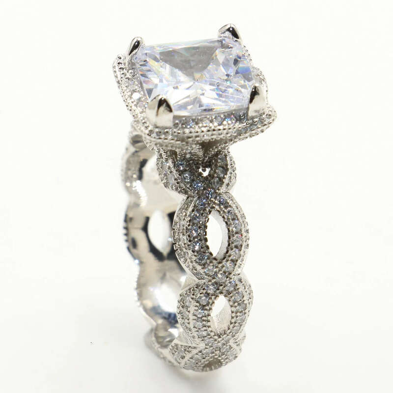 Size 5-10 Vintage Fashion Jewelry Sterling Sier Princess Cut White Topaz CZ Dia Women Wedding Band Ring For Lover Gift