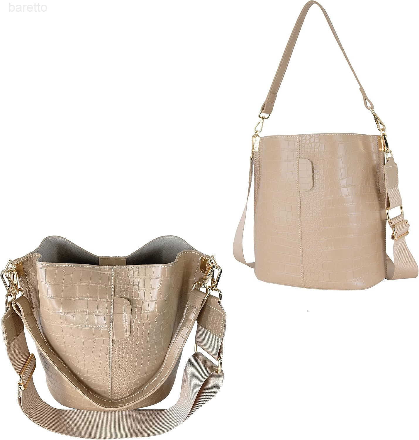 Womens Bucket Bag and Purses Crocodile Leather Crossbody Shoulder Handbags with 2 Straps Large Capacity Retro Z251016