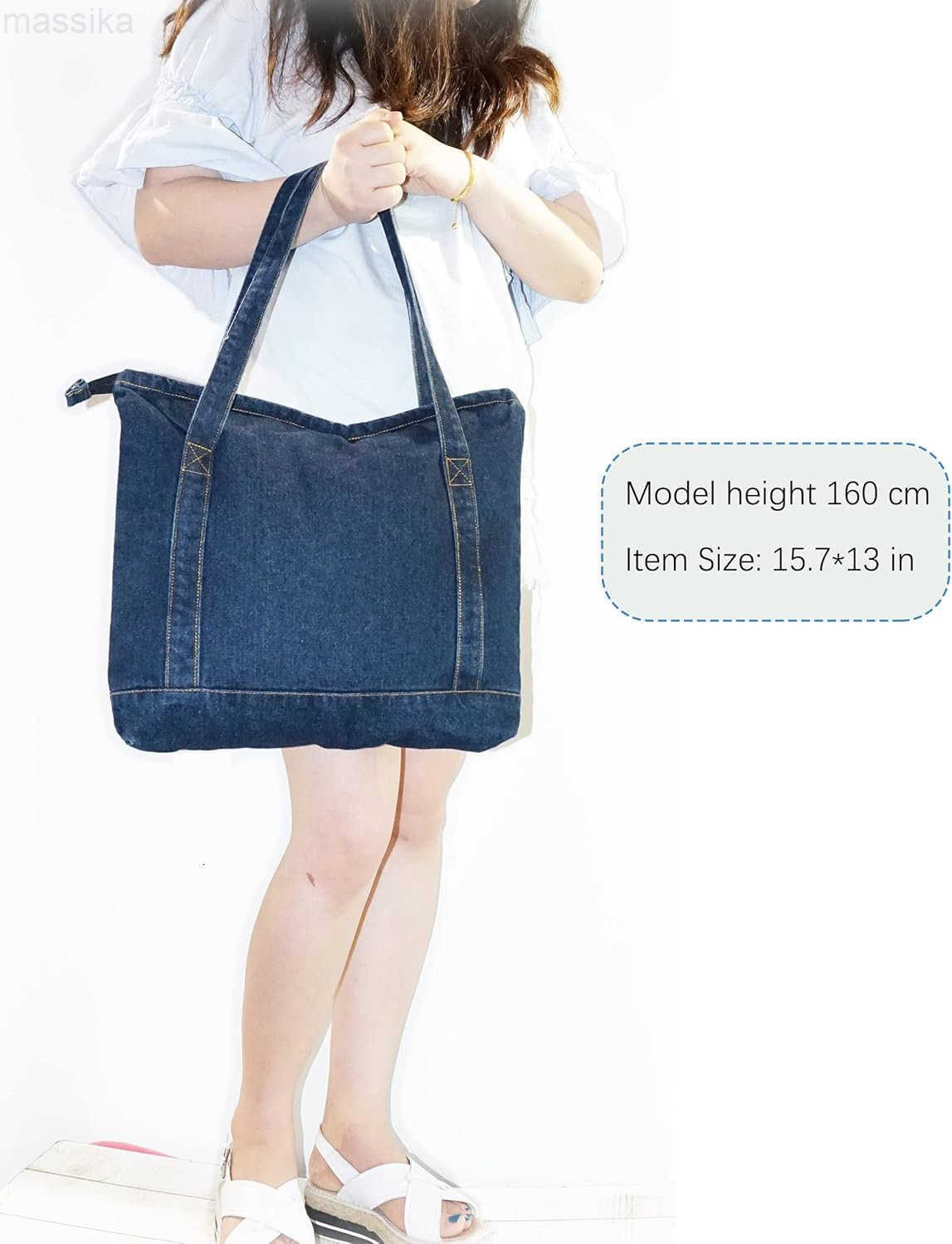 Denim Tote Bag Casual Style Lightweight Classic Retro Travel Shopper Shoulder Handbag M251017