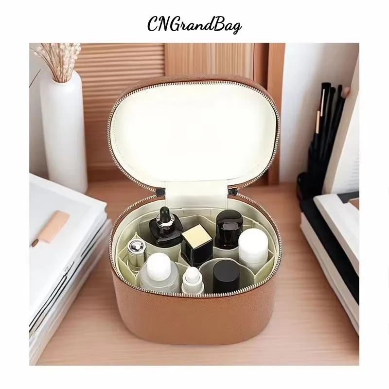 Free Custom Name Portable Travel Storage Bag Removable Cosmetic Bag with Separate Washing Compartment Pebble Leather251011