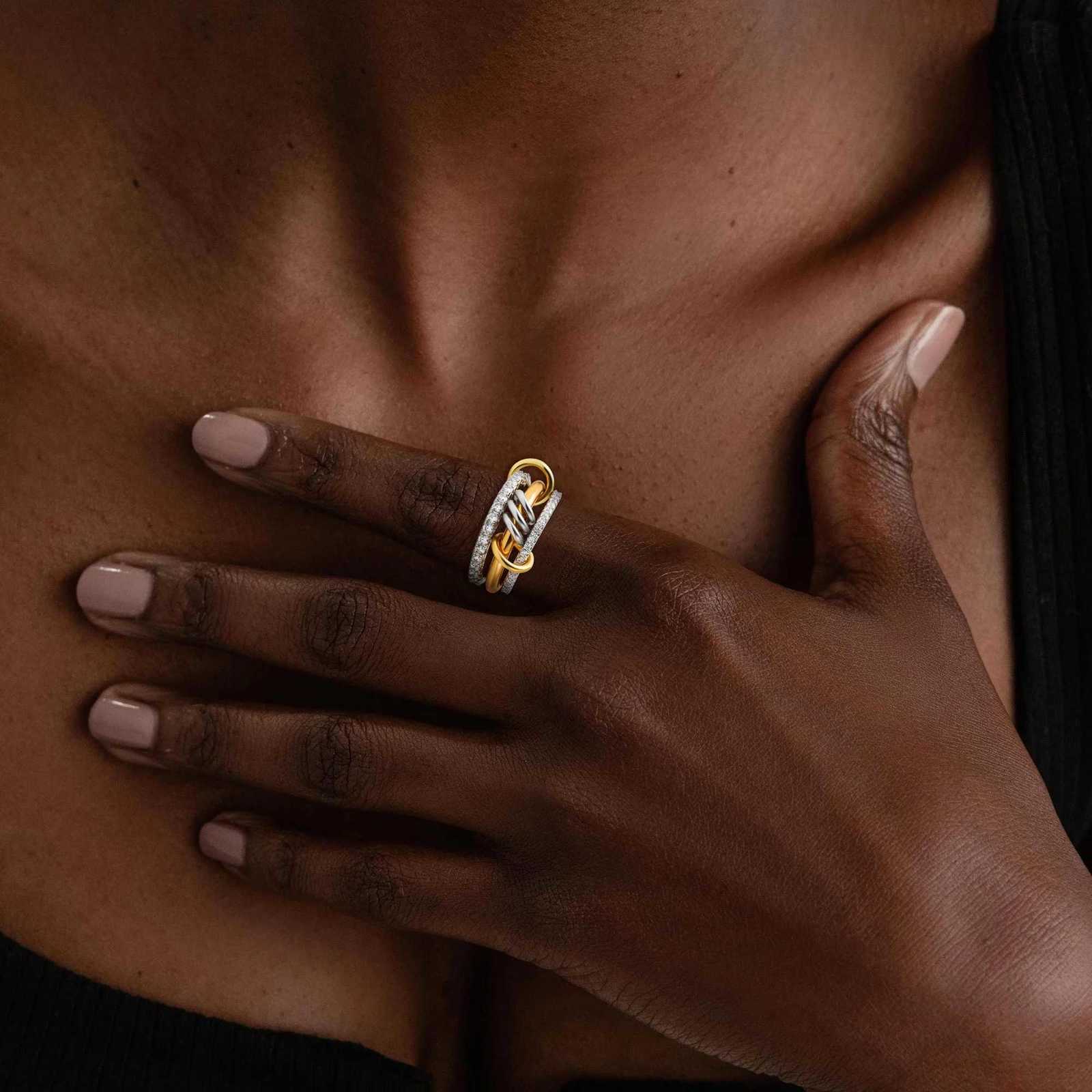 Stainless Steel Colored Cubic Zirconia Multilayer Stacking Link Ring Waterproof Mixed Color Connecting Ring Luxury Jewelry Gift Z251017