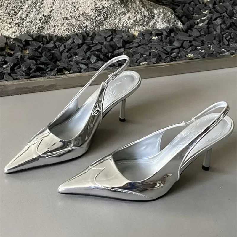 Elegant Mixed Color Thin High Heels Women Sexy Pointed Toe Slingbacks Heeled Sandals Summer Silver Women Pumps Party Dress Shoes Z251015
