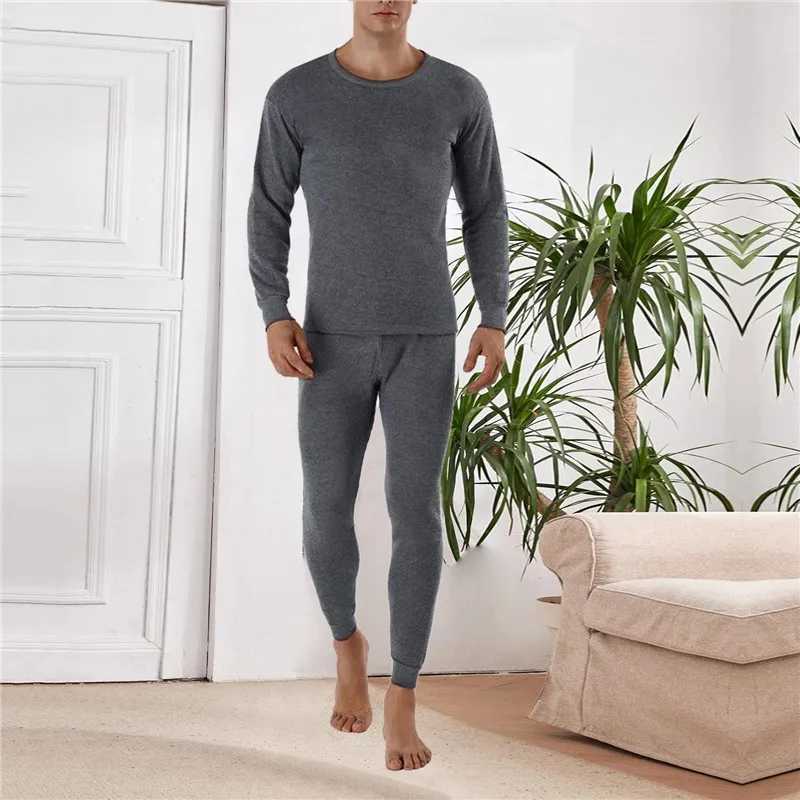 Autumn Winter Men Turtleneck Thermal TopLong Johns 2Pcs Underwear Set High Quality Soft FleeceLined Warm Leisure Home Clothes H251017