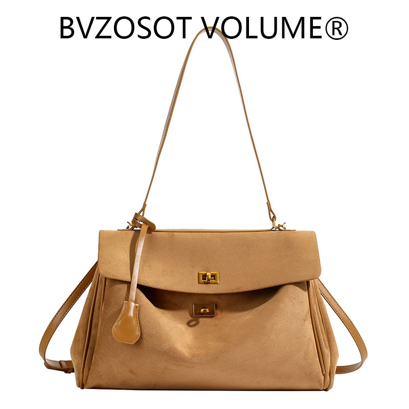High-end suede handbag for women 2025 new style large capacity commuter tote bag single shoulder and armpit style