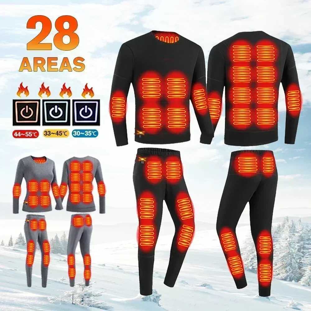 Winter Thermal Heated Jacket 28 Areas Hiking Shirts Skiing Sets Heating Clothing Heated Underwear H251017