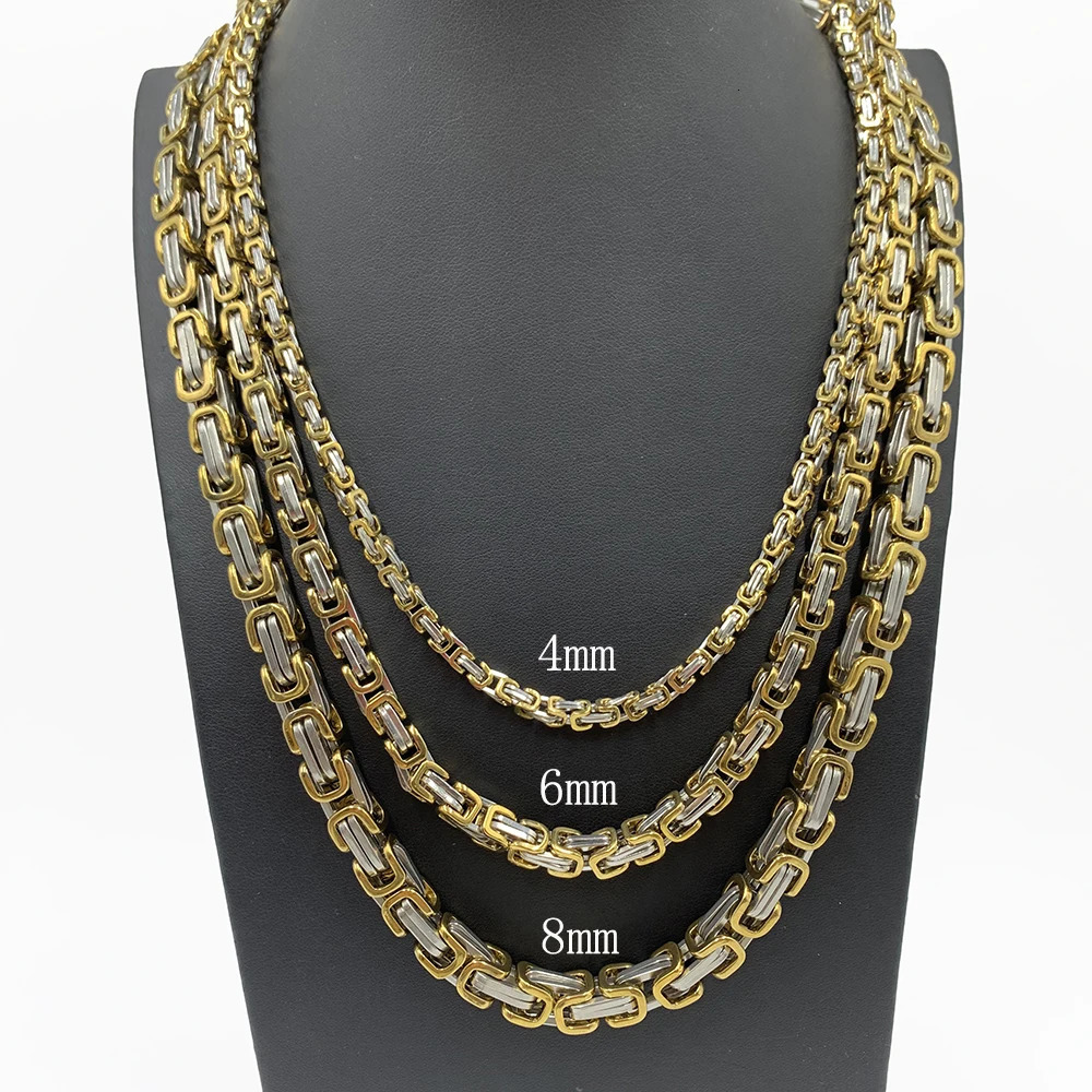 4MM 5MM 6MM 8MM Stainless Steel Byzantine Chains Necklaces Bracelets Set For Men Women Chain Jewelry Gifts Statement USENSET 251017