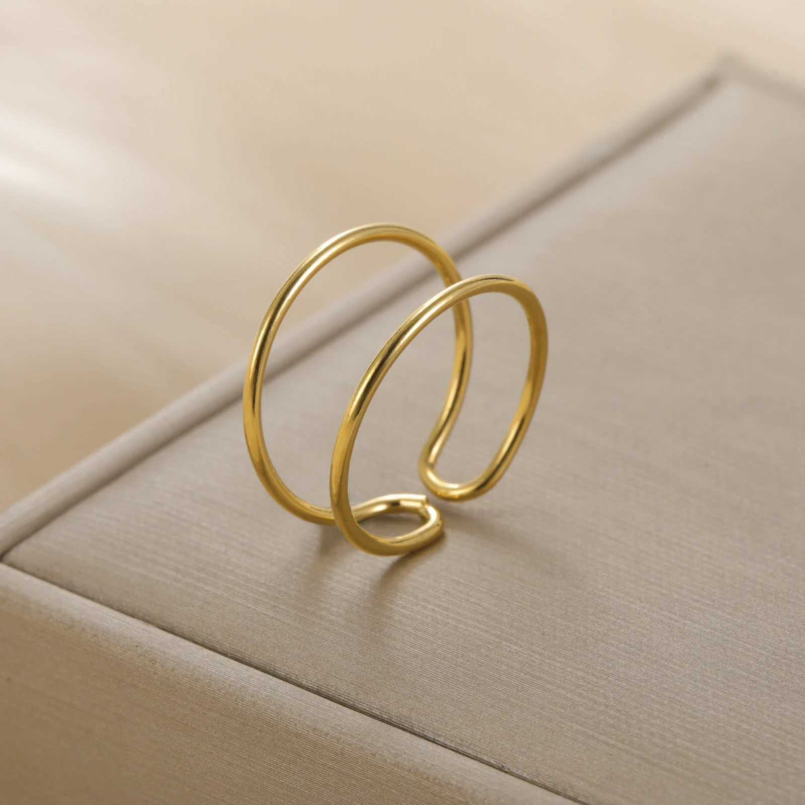 Skyrim Minimalist Double Layer Open Rings Women Stainless Steel Adjustable Finger Ring Geometric Jewelry Wedding Gift WholesaleW251017