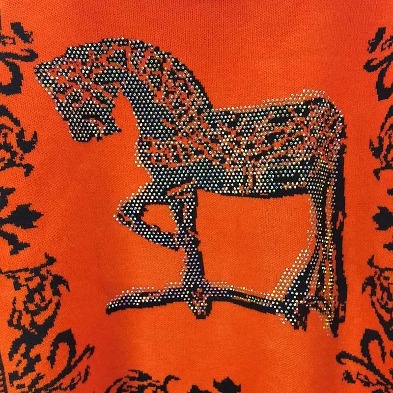 H Horse Rhinestone Pattern Knit Sweater Women Pullover Autumn Winter Top Coat Clothes Luxury Brand Designer 2024 Spring Clothing H251017