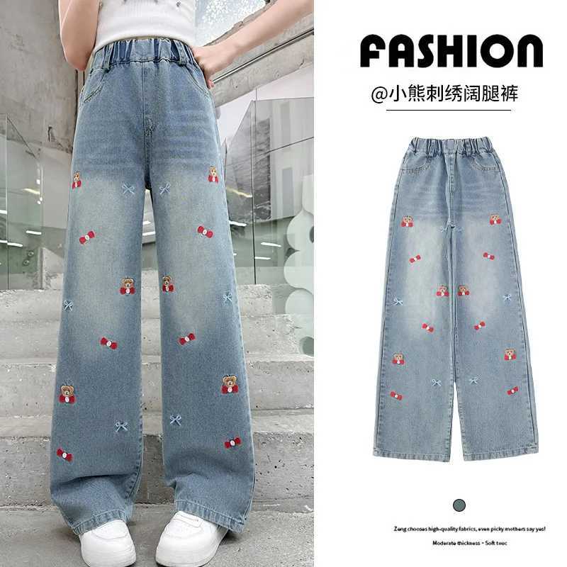 Spring Autumn Young Tennager Girls Denim Pants Elastic Waist Youth Girls Trousers Loose Casual cartoon Children Girls JeansT251017