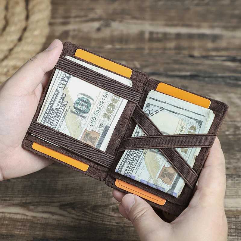 CONTACTS Genuine Leather Card Holder Magic Wallet Slim Bifold RFID Male Small Wallets Zipper Coin Pocket Mini Purse Money ClipW251017