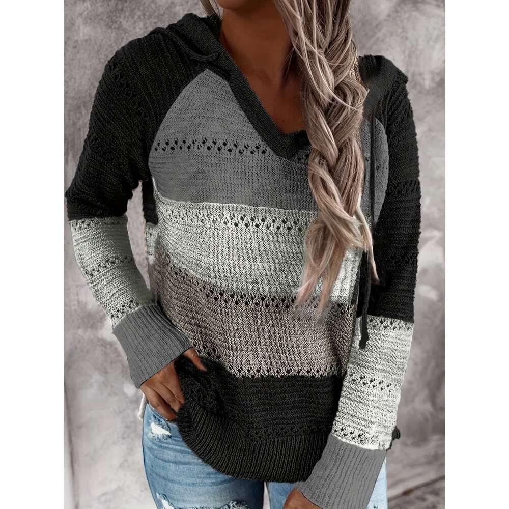 Womens Long Sleeve Color Block Pullover/Cardigan Sweaters Striped Tops Casual Hoodies Sweatshirts Jackets