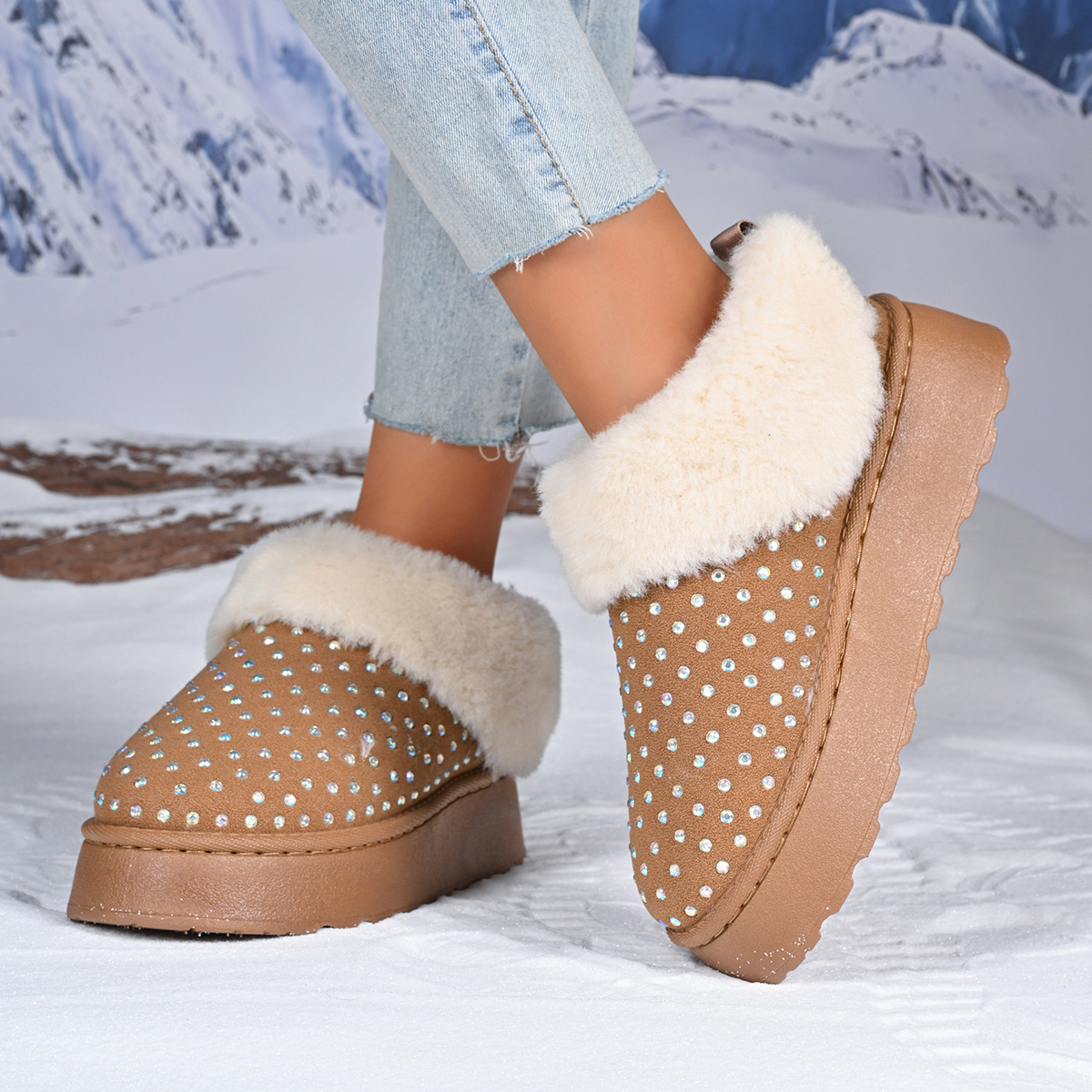Short Calf Length Heel Boosted Cozy Wool-Lined Treads For Female Adventurers
