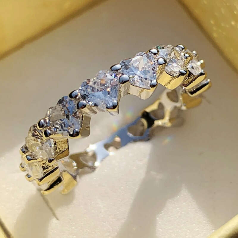 Rulalei Drop Shipping Simple Fashion Jewelry Sterling Sier Pear Cut Stack White Topaz CZ Dia Promise Women Wedding Bridal Ring Set