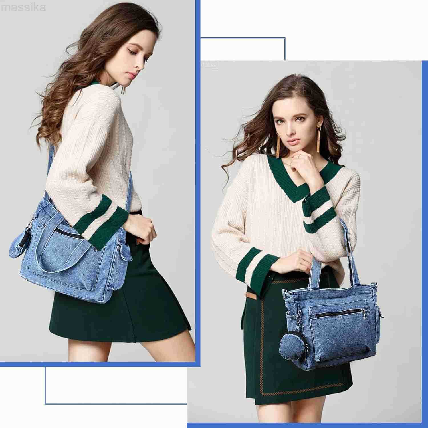 Denim Tote Bag Jean Purses for Women Denim Crossbody Bags with Small Purse Shoulder Handbag M251017