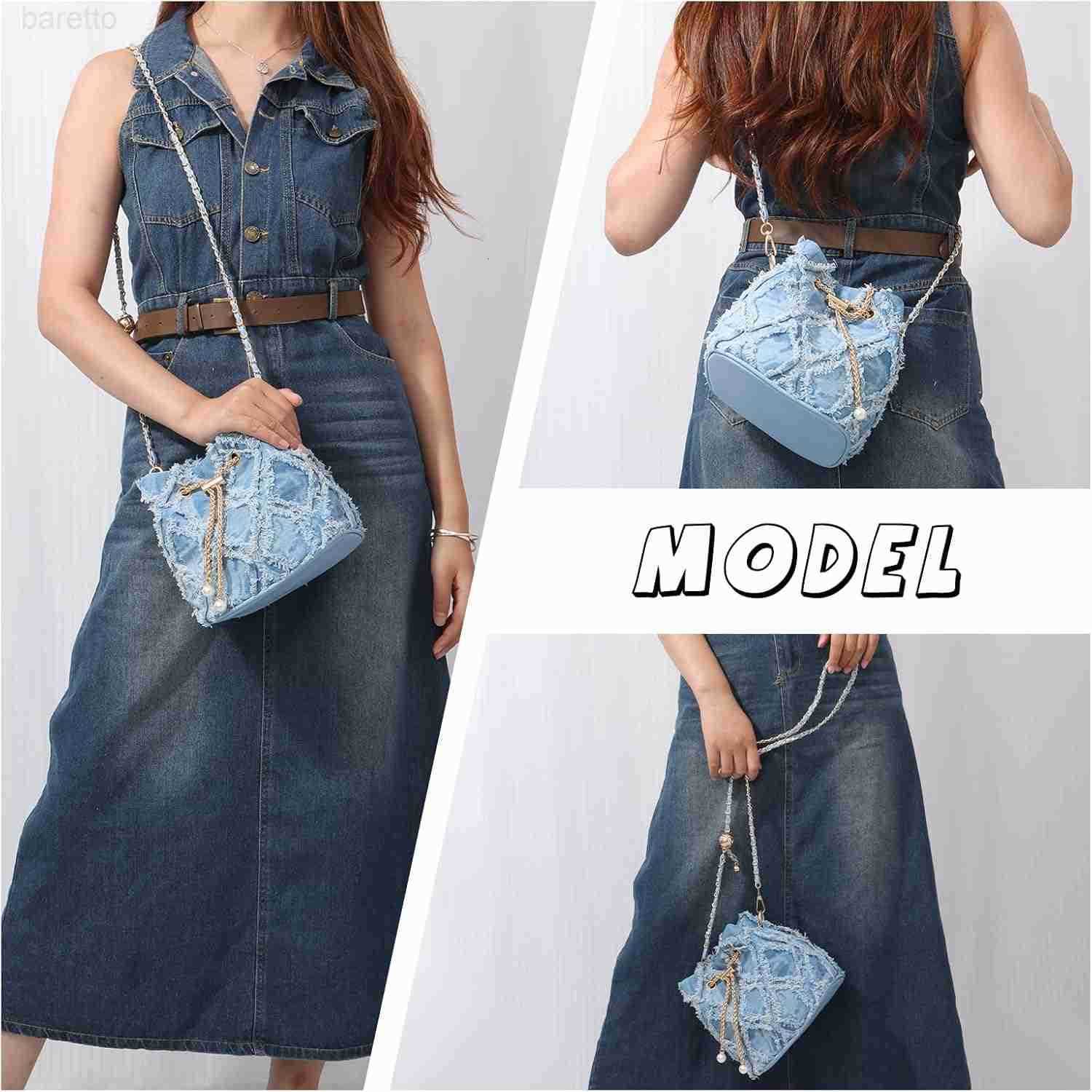 Small Denim Bucket Bag for Women Jean Purse Crossbody Bags Denim Tote Handbag Z251017
