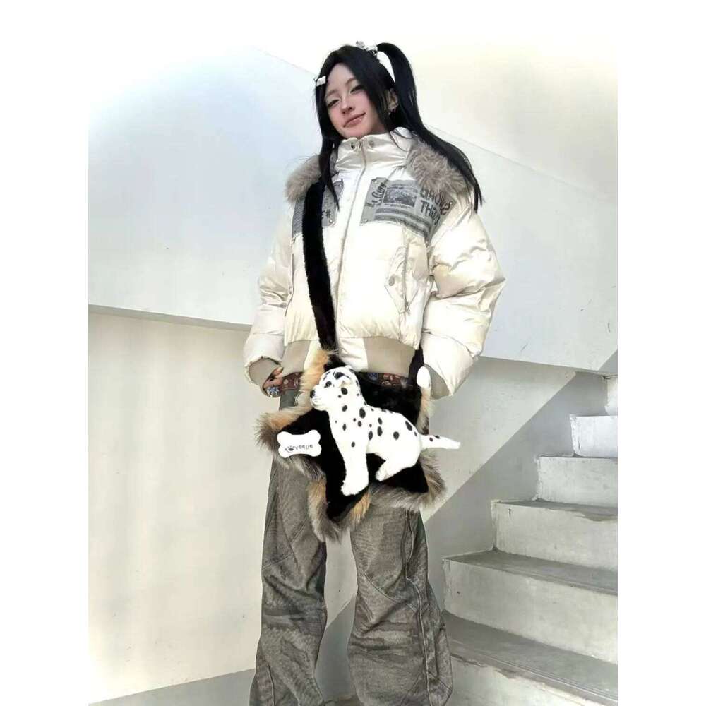 American Vintage Winter Clothes New Fashion Loose Casual Fur Collar Hooded Parkas Haruku Grunge Streetwear Y2k Jackets Outwear