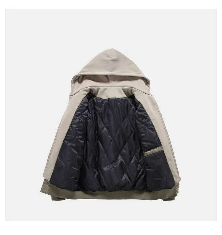 Fake Two Pilot Cotton Jackets Mens Winter New High Street Trend Thickening Hooded Bomber Coats Multiple Pockets Short Parkas Down Cotton