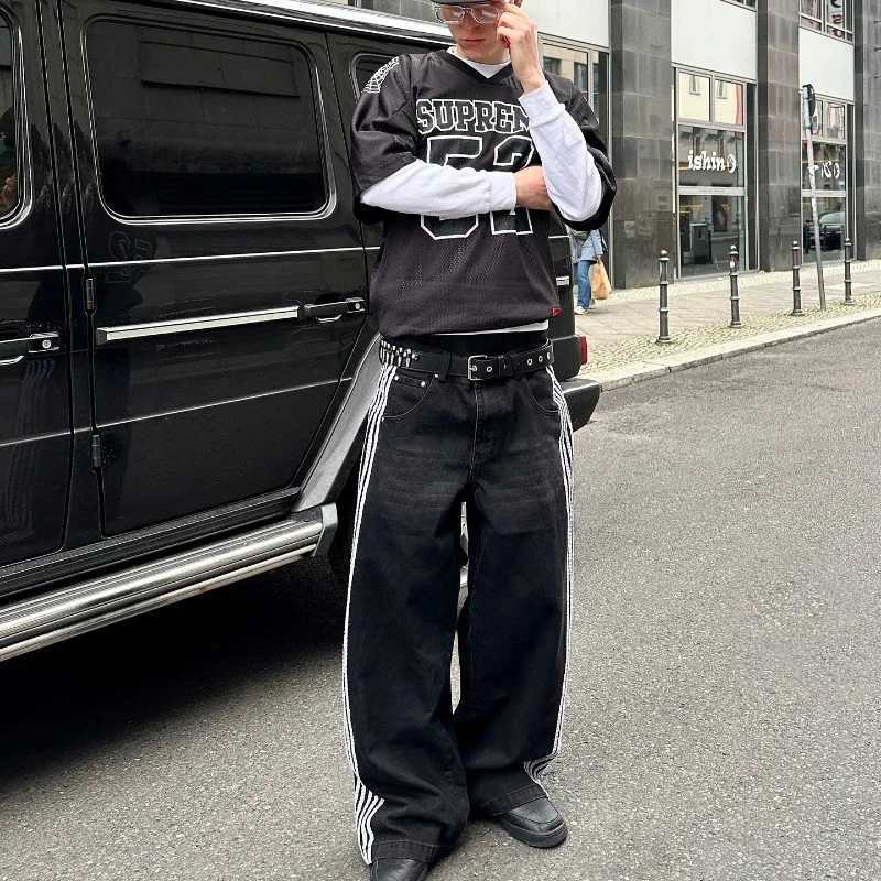 Y2k Retro Harajuku Embroidery Striped Baggy Jeans High Quality HipHop Men And Women High Waist Trendy loose Straight Pants Y251105