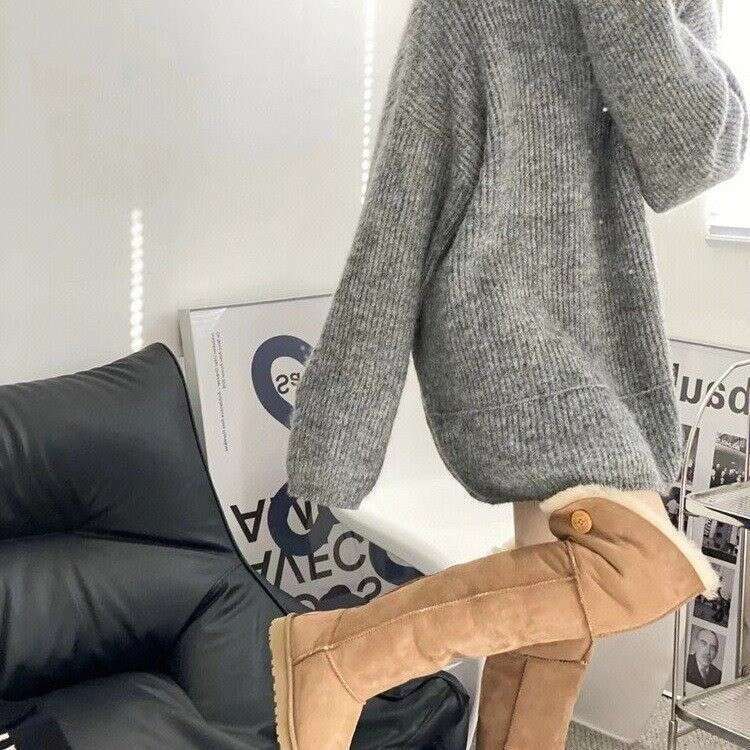 P92023 Autumn Winter New Korean Style Mid-Calf Warm Snow Boots With Veet And Thickened Buttons, Versatile Plush Women's