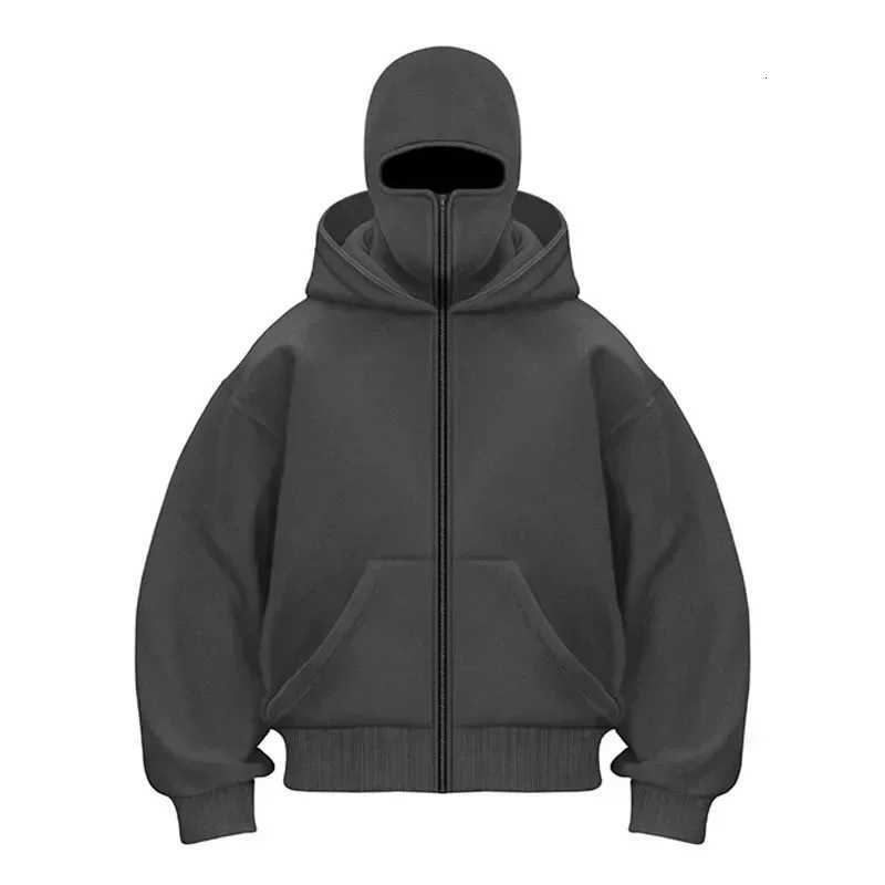 Balaclava Men Zip Hoodie Winter Warm Casual Sweatshirt Y2K with Hooded Face Mask Zipper Design Sports Jacket Outdoor Activities Z251017